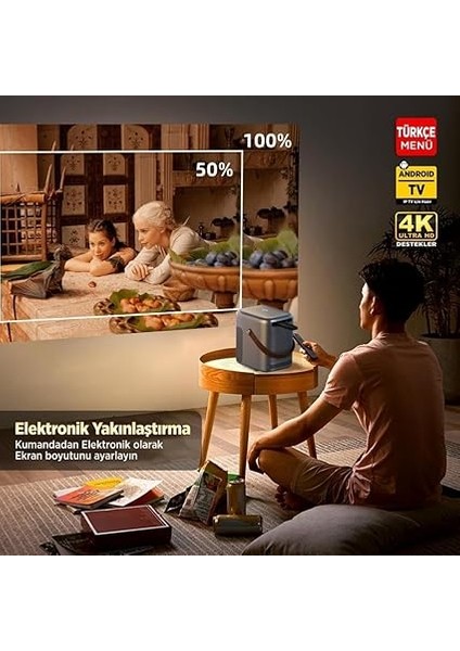 H300A Android Tv 4K Destekli Projeksiyon Cihazı +Auto Focus+Auto Keystone 6g Wi-Fi+5.2 Bluetooth 240 Inç Yansıtma+Hifi Dolby Ses Sistemi Koyu Gri indirimleri