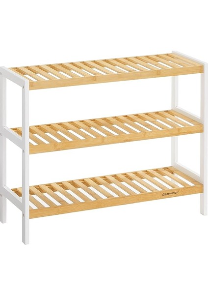 Bambu Ayakkabı Rafı, 3 Katlı Ayakkabılık, Giriş Alanı, Koridor, Doğal Renkte-Beyaz LBS03H