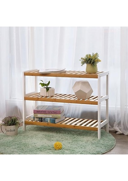 Bambu Ayakkabı Rafı, 3 Katlı Ayakkabılık, Giriş Alanı, Koridor, Doğal Renkte-Beyaz LBS03H fiyatları