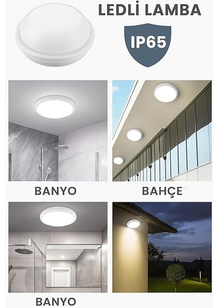 15W LED Beyaz Tavan Duvar Lambası IP65 Su Geçirmez | Beyaz Işık 6500K | 1500 Lümen | 220V | Banyo Bahçe Balkon Için Dış Mekan Aydınlatma | 120W Ampul Eşdeğeri indirimleri