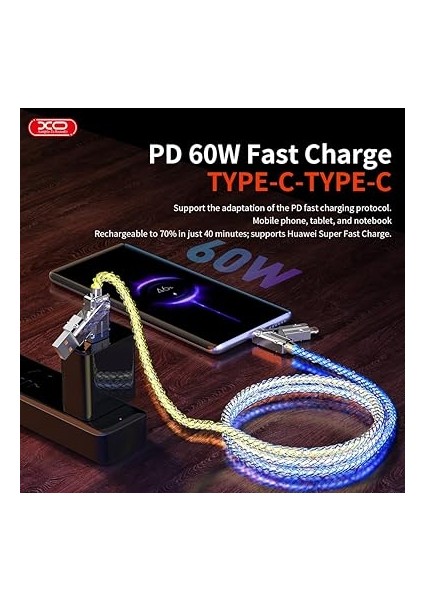 4'ü 1 Arada 60W Type-C Lightning Şarj ve Data Kablosu, 100 Cm, Rgb, Özel Çinko Alaşım, Deri Organizer, 4 Başlıklı, Yüksek Hızlı Veri Aktarımı, NB276, Şeffaf fiyatları