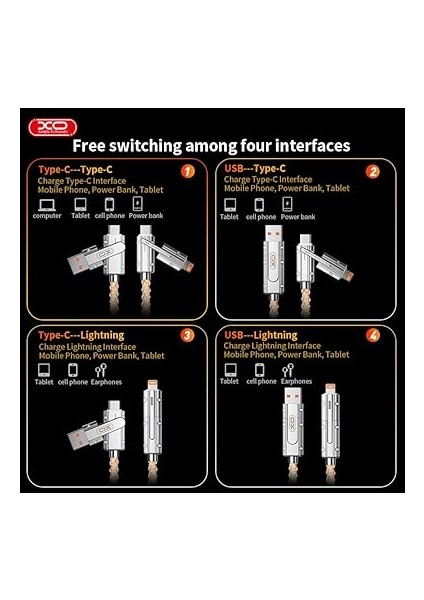 4'ü 1 Arada 60W Type-C Lightning Şarj ve Data Kablosu, 100 Cm, Rgb, Özel Çinko Alaşım, Deri Organizer, 4 Başlıklı, Yüksek Hızlı Veri Aktarımı, NB276, Şeffaf fırsatları