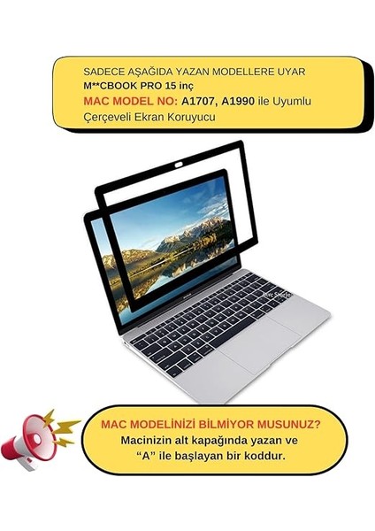 Laptop Ekran Koruyucu Macbook Pro 15 Inç Çerçeveli Anti Glare A1707 A1990 ile Uyumlu Şeffaf fiyatları