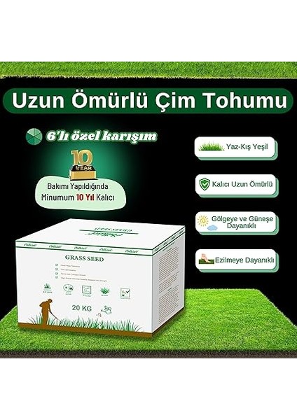 Çok Yıllık Çim Tohumu 20 kg Uzun Ömürlü 6'lı Karışım Gölge ve Aşırı Güneşli Alan Uygun Yetiştirilmesi Kolay 4 Mevsim Yeşil fiyatları