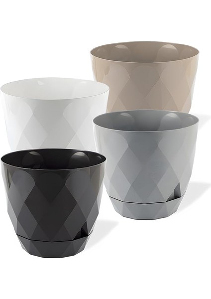 Yakamoz Prizma Saksı Seti 4 Adet Drenajlı Tabaklı Plastik Çiçek Saksısı Set (Renkli, 0.65 Lt)