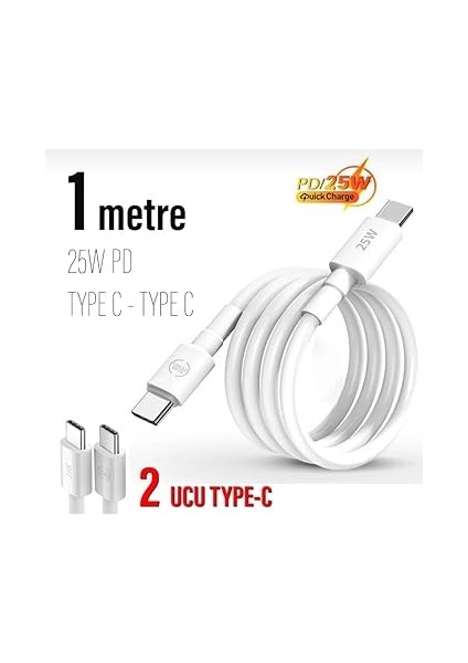 C To Type C Şarj Kablosu 30W 1 Metre Uzun Pd Çift Taraflı USB C Hızlı Şarj ve Data Kablosu Beyaz fiyatları