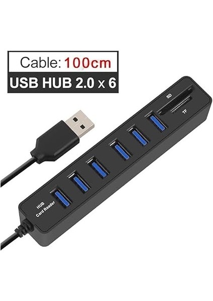 9146 USB Hub 6 Port Microsd Tf Sd Kart Okuyucu 1 Metre USB Çoklayıcı 1 Adet Micrsd (Tf) 1 Adet Sd Veri Hızı 480MBPS'YE Kadar *dizüstü-Masaüstü Bilgisayar Portlarını Kolayca Çoklar fırsatları