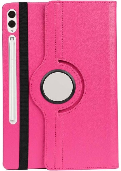 Samsung Galaxy Tab S9 Fe Plus ile Uyumlu Kılıf 360 Derece Dönen Standlı Pu Deri Kapaklı - Koyu Pembe