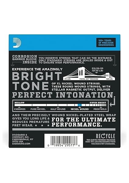 EXL116 Nikel Sargı Elektrikli Gitar Teli, Orta Üst/ağır Alt, 11-52, 3 Set (EXL116-3D) fiyatları