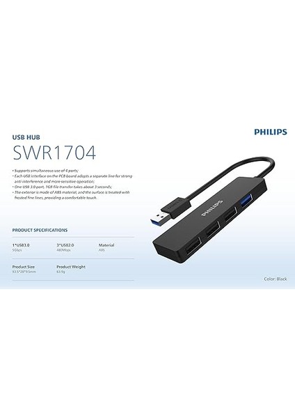 SWR1704 USB Hub 4 Port, 5gbps Veri Aktarımı USB 3.0, 480MBPS Veri Aktarımı USB 2.0 X3, USB Çoklayıcı, Abs Malzeme, Siyah fırsatları