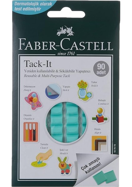 Tack-It Yeşil, 50 Gr, 90 Parça, Yeniden Kullanılabilir Hamur Yapıştırıcı, Sökülebilir ve Iz Bırakmaz