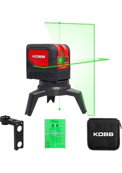 KBL92G 30 Metre Profesyonel Yatay ve Dikey Otomatik Hizalamalı Yeşil Çapraz Çizgi Lazer, 2 Noktalı Şakül Lazer Distomat + Mini Tripod, Kırmızı/siyah