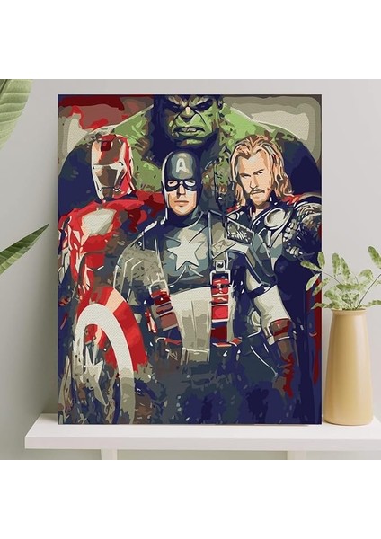 Hobi Sanat Sayılarla Boyama Tuval Seti Fırça Boya Dahil (Çıtalı) 40X50 cm - Avengers