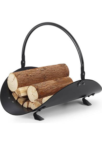 Metal Saplı Şömine Siyah Oval Odunluk Sepeti – 48 × 34 × 35 cm Firewood Basket fiyatları