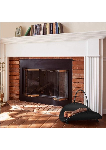 Metal Saplı Şömine Siyah Oval Odunluk Sepeti – 48 × 34 × 35 cm Firewood Basket indirimleri