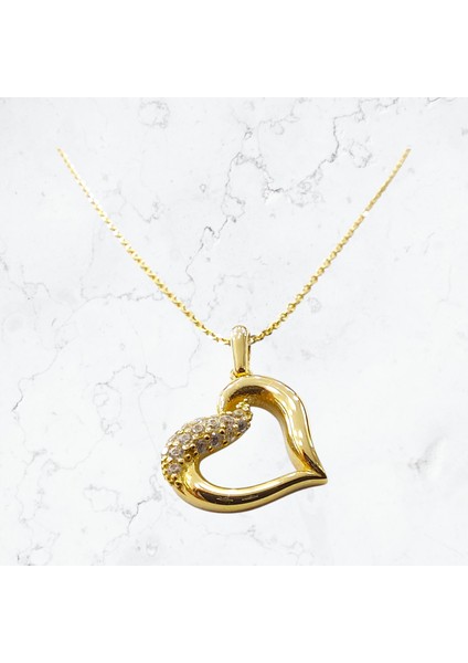 Kalpli Figürlü Bombeli Zirkon Taşlı 14 Ayar Altın Kolye