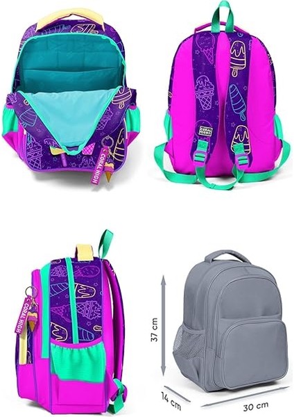 High Mor Pembe Dondurma Desenli Kız Çocuk Dörtlü Okul Çanta Seti - Ilkokul ve Ortaokul Için Uygun fiyatları