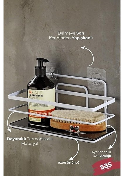 Haus Yapışkanlı Ömür Boyu Paslanmaz Kristal Ayarlanabilir Raf Banyo Düzenleyici Şampuanlık Beyaz Lş-01 Bs fiyatları