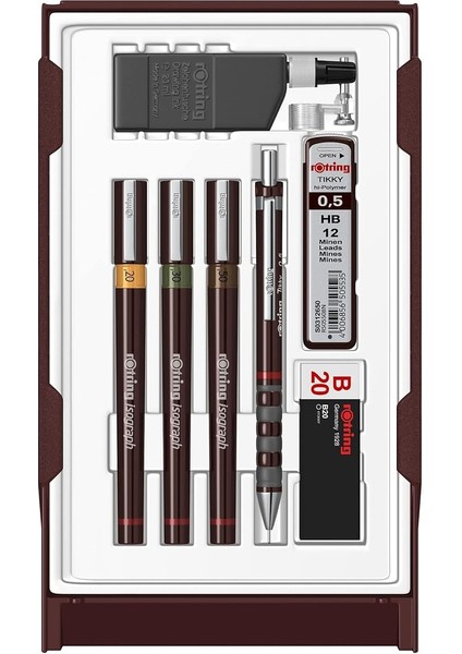 Isograph College Teknik Çizim Seti, 3 Adet Teknik Çizim Kalemi (0,2 Mm, 0,3 Mm, 0,5 Mm) + 1 Adet 0,5 mm Tikky Mekanik Kurşun Kalem + Aksesuarlar