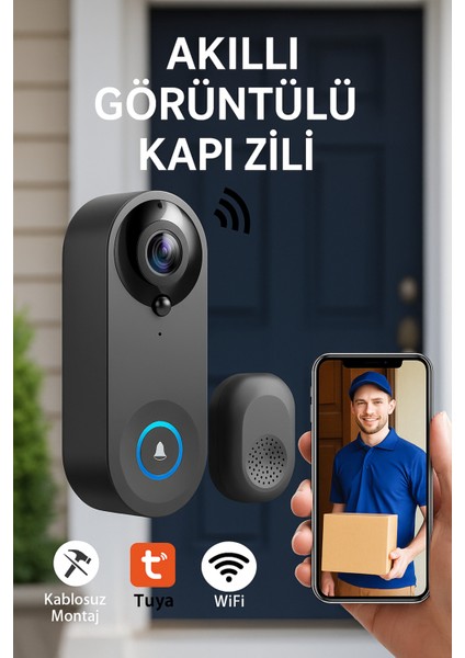 1080P Hd Görüntülü Wifi Kablosuz Gece Görüş Su Geçirmeyen Akıllı Ev Kapı Zili