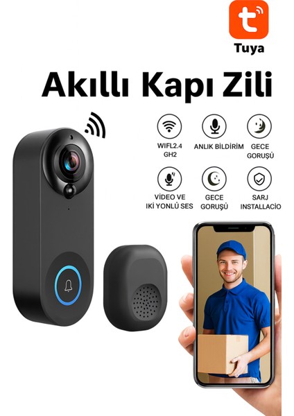 1080P Hd Görüntülü Wifi Kablosuz Gece Görüş Su Geçirmeyen Akıllı Ev Kapı Zili fiyatları