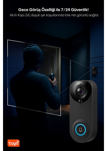 1080P Hd Görüntülü Wifi Kablosuz Gece Görüş Su Geçirmeyen Akıllı Ev Kapı Zili modelleri