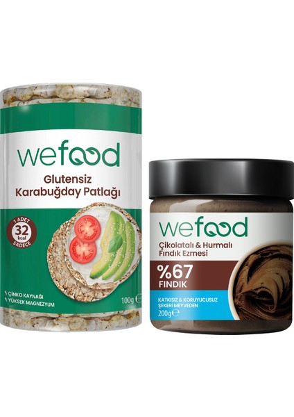 Çikolatalı Hurmalı Fındık Ezmesi 200 gr + Glutensiz Karabuğday Patlağı 100 gr