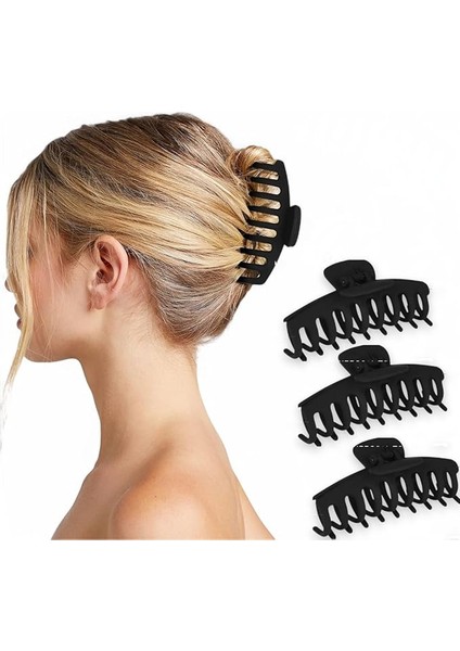 Siyah Büyük Boy Kaydırmaz Mandal Toka Seti, Kadın Çocuk Mandal Toka (11CM) 3'lü Set