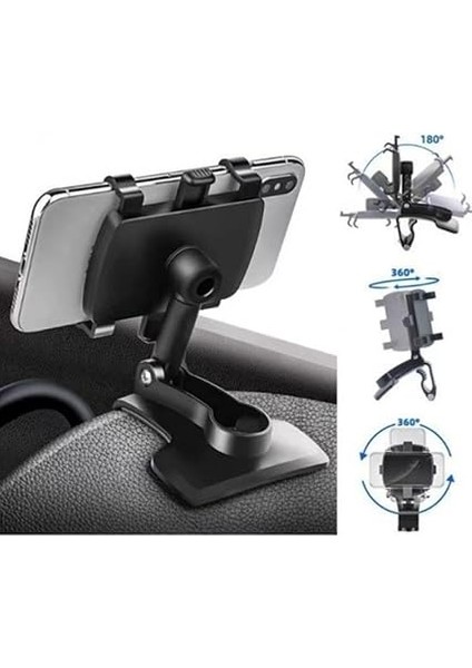 360 Derece Döner Başlıklı Araç Içi Telefon Tutucu Gösterge Üstü Montajlı Evrensel Uyumlu fiyatları