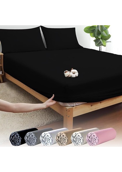 Home Pamuklu Ranforce Tek ve Çift Kişilik Lastikli Çarşaf (Siyah, 100 x 200)