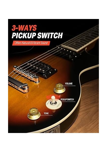 Elektro Gitar Kiti Tam Boy Lp Gitar Başlangıç Seti 91,4 cm Düz Gövde, Çanta, Kayış, Kablolu (Sunburst) modelleri