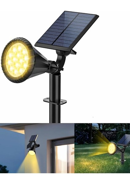 Gün Işığı18 LED Spot Güneş Enerjili Bahçe Aydınlatma Lambası, Fotoselli, Spike Aplik, 18W Su Geçirmez Dış Mekan Solar Lamba, Ağaç, Veranda, Havuz, Duvar ve Zemin Montajına Uygundur 42 cm