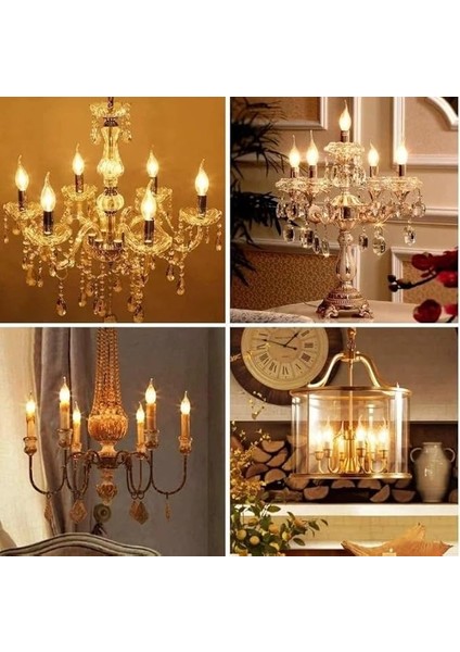 6 Adet Kıvrık Buji Ampul 4W Şeffaf Filament Rustik LED Ampul – E14 Duy, 3200K Günışığı Işık - Cata - Avize Ampulü modelleri