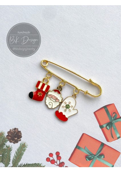 Noel Yeni Yıl Yılbaşı Temalı Broş Yaka Iğnesi Iskoç Iğnesi Noel Babalı