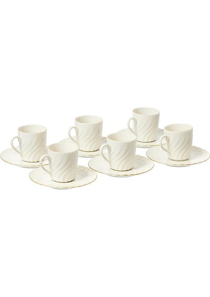 Porselen Lilyum 12 Parça 6 Kişilik Kahve Fincan Takımı, Krem