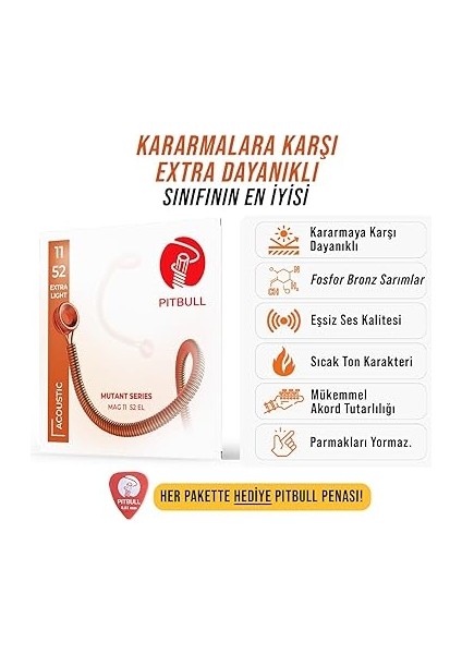 Mutant Seri Coated Akustik Gitar Teli Kararmaya Karşı Dayanıklı Mag (Tekli Set, Mag 11-52 Extra Light) fiyatları