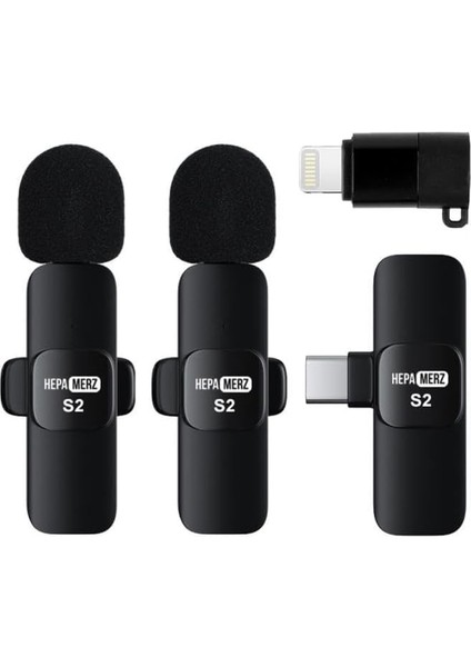 Merz S2 Iphone ve Type-C Uyumlu Kablosuz Ikili Yaka Mikrofonu Youtube Facebook Tiktok Vlog