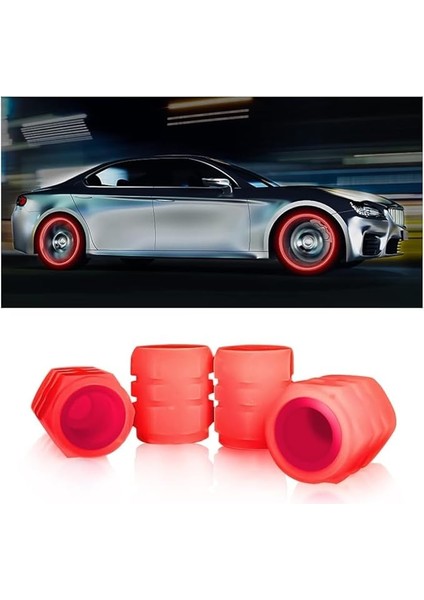 Gece Parlayan Neon Fosforlu Sibop Kapağı, 4 Adet, Plastik, 2 Cm, Tüm Arabalara Uygun (Kırmızı)