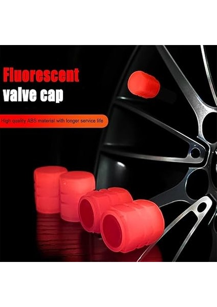 Gece Parlayan Neon Fosforlu Sibop Kapağı, 4 Adet, Plastik, 2 Cm, Tüm Arabalara Uygun (Kırmızı) modelleri