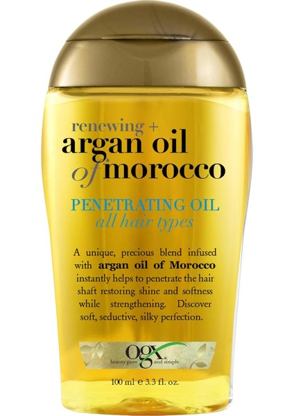 Yenileme+Argan Yağı Fas Penetran Saç Yağı Tedavisi, Nemlendirici ve Güçlendirme Ipeksi Saç Yağı Tüm Saç Tipleri Için, Paraben Içermez, Sülfatlı Yüzey Maddeleri Içermez, 3.3 ml