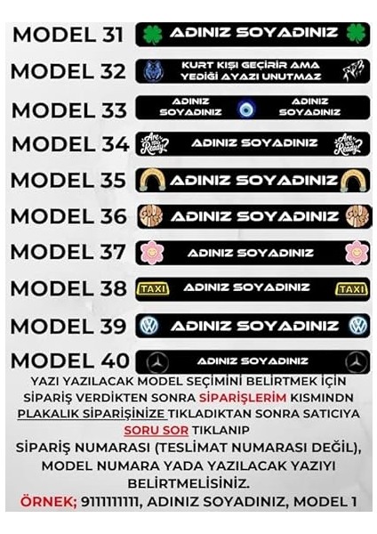 Kişiye Özel Her Araca Uygun Isimli Plakalık 2 Adet indirimleri