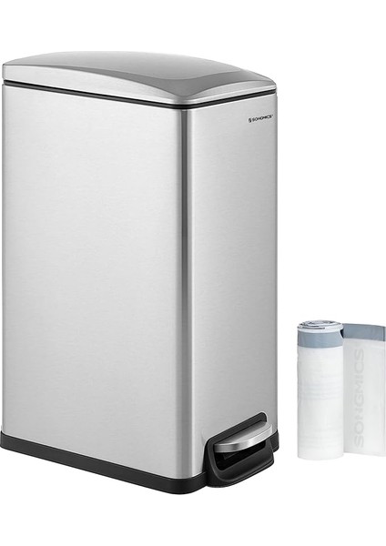 Mutfak Çöp Kutusu, 48 Litre, Dar, Çöp Kutusu, Dar Alanlar Için Pedallı Çöp Kutusu, Yavaş Kapanan Kapaklı ve Iç Kovalı Mutfak Çöp Kutusu, Paslanmaz Çelik, 15 Çöp Torbası Dahil, Gümüş