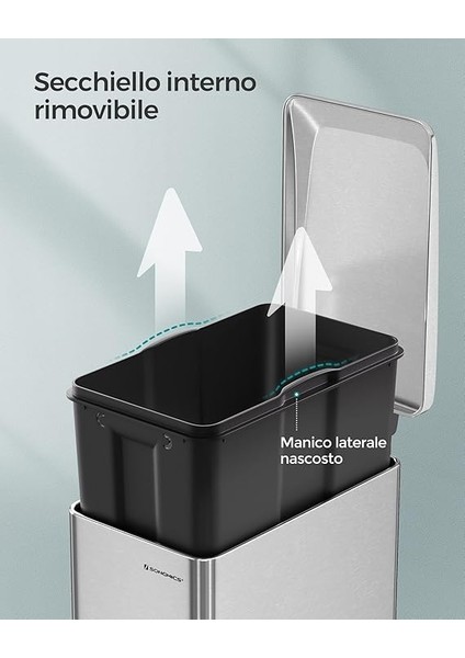 Mutfak Çöp Kutusu, 48 Litre, Dar, Çöp Kutusu, Dar Alanlar Için Pedallı Çöp Kutusu, Yavaş Kapanan Kapaklı ve Iç Kovalı Mutfak Çöp Kutusu, Paslanmaz Çelik, 15 Çöp Torbası Dahil, Gümüş indirimleri