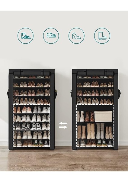 10 Katlı Ayakkabı Rafı 28X88X160 cm Ayakkabı Dolabı, Ayakkabı Depolama, Toz Geçirmez Kapaklı Ayakkabı Organizatörü, Yüksek Topuklu Spor Ayakkabı Için Uygun, Metal Raf, Siyah, RXJ36HV1 fırsatları