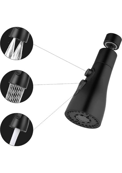 Musluk, Yedek Duş Başlığı, 360° Döndürülebilir, 3 Mod, Döndürülebilir Musluk, Başlık, Mutfak Armatürü, Adaptörlü, FM22 Mutfak Armatürü, Püskürtme Başlığı (Siyah) fiyatları
