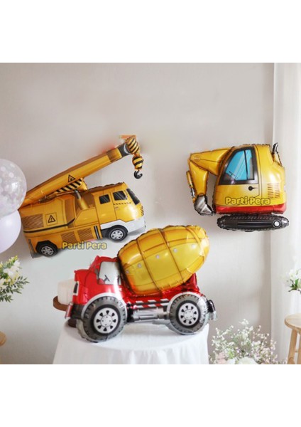 Inşaat Temalı Doğum Günü Balon Parti Seti Mixer Vinç Kepçe Folyo Balon Seti Rakam Gold Balon 76 cm modelleri