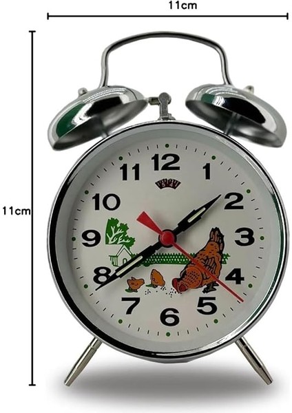 Kurmalı Çift Çanlı Çalar Saat Tavuk ve Çiftlik Desenli Nostalji Masaüstü Saat 11X11X6 cm Ebatlarında Dekoratif Yatak Odası Çocuk ve Genç Odası Için indirimleri
