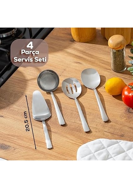 Sidney Paslanmaz Çelik Sos Servis Seti - Kürek Kepçe Kaşık Kevgir - 4 Parça fiyatları