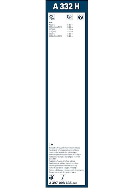 Rear Aerotwin Arka Silecek Seat Leon (2021-2023), Audi A3 (2013-2017), Q2 (2017-2021), Q3 (2018-2021), Q5 (2008-2020), Cupra Leon (2020 ve Sonrası) [330 Mm] A332H 3397008635 modelleri