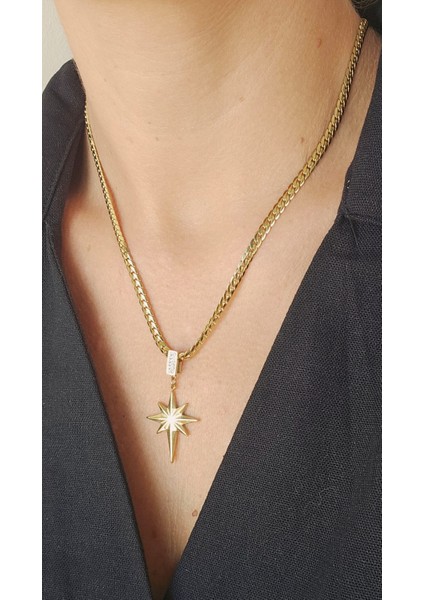 Paslanmaz Çelik Kutup Yıldızı Kolye-Gold